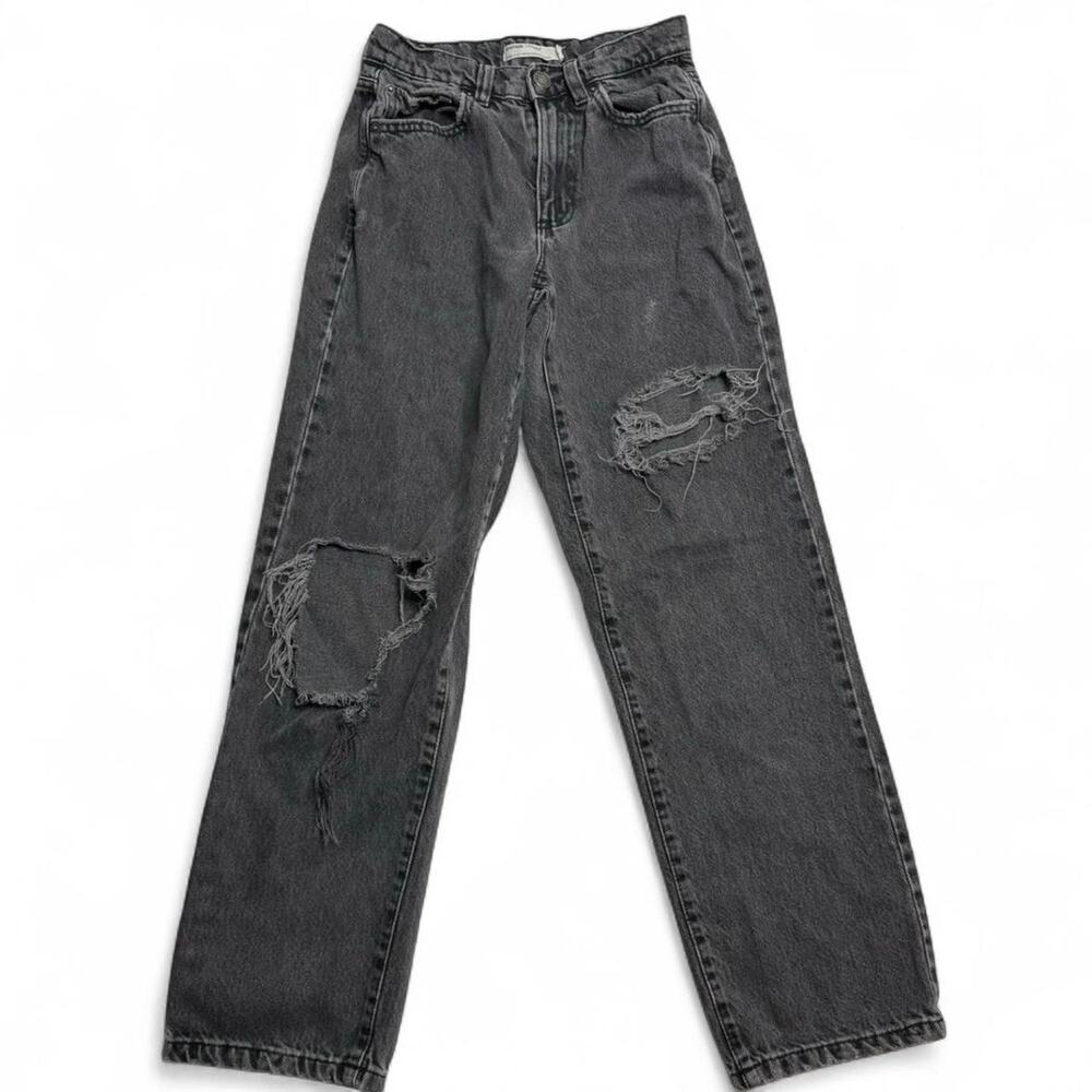 Garage Vintage Straight Styled black denim jeans with ripped details, size 23 00